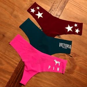 NWT 3 Victorias Secret PINK No Show Thongs Medium